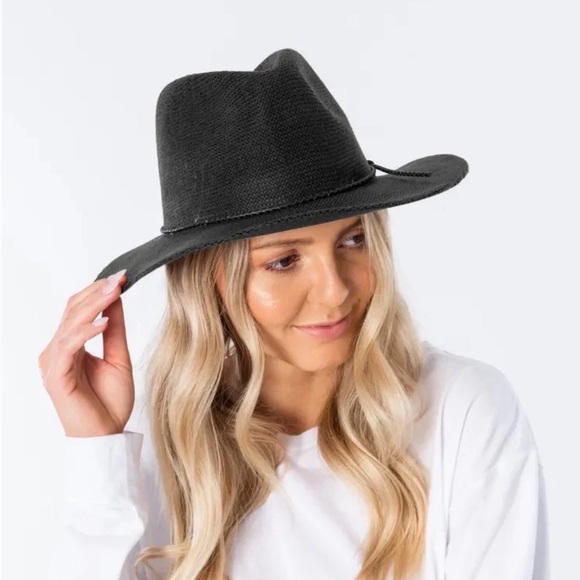 Rip Curl Tan and Black Straw Fedora Hat - Picture 2 of 6